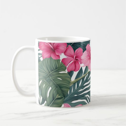 Tropisch Roze Vakantie Bloemen Print Koffiemok (Links)