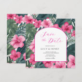 Tropisch Roze Vakantie Bloemen Save The Date (Voorkant / Achterkant)