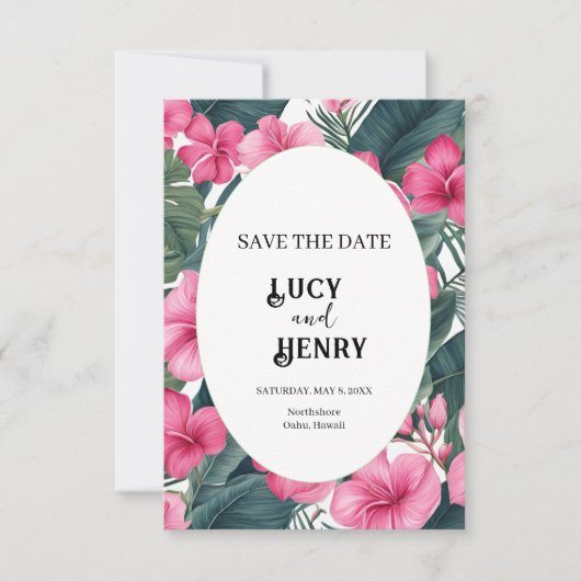 Tropisch Roze Vakantie Bloemige Bruiloft Save The Date (Voorkant)