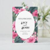 Tropisch Roze Vakantie Bloemige Bruiloft Save The Date (Staand voorkant)