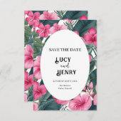 Tropisch Roze Vakantie Bloemige Bruiloft Save The Date (Voorkant / Achterkant)