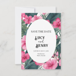 Tropisch Roze Vakantie Bloemige Bruiloft Save The Date