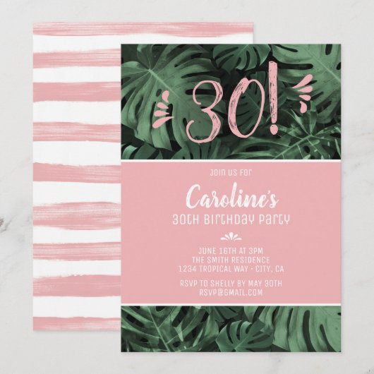 Tropisch Roze Verjaardagsfeest Kaart (Voorkant / Achterkant)