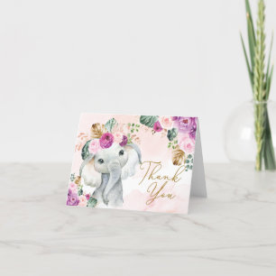 Tropisch roze Violet Elephant Baby shower Birthday Bedankkaart