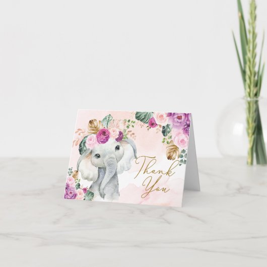 Tropisch roze Violet Elephant Baby shower Birthday Bedankkaart (Voorkant)