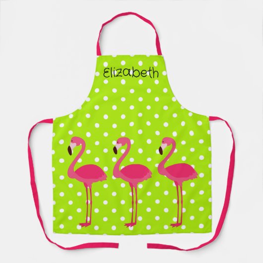 Tropisch roze vlamingos op pooldots schort (Voorkant)