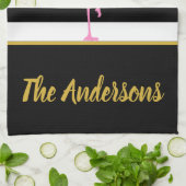 Tropisch roze vlamJon op zwarte en witte strepen Theedoek (Gevouwen)