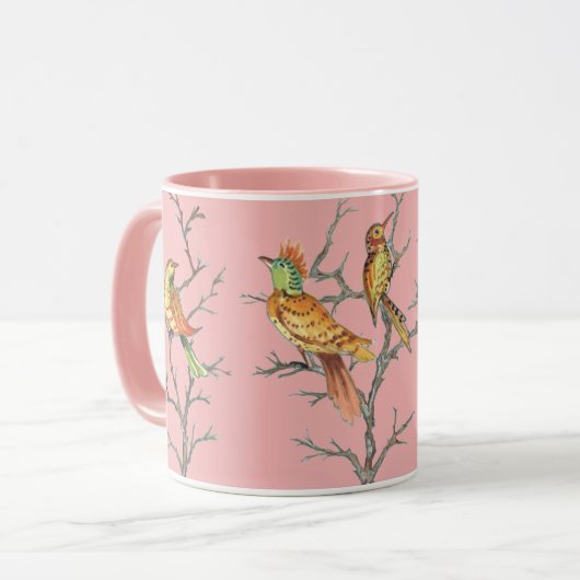 Tropisch roze vogeltakken Chinoiserie  Mok (Voorkant links)
