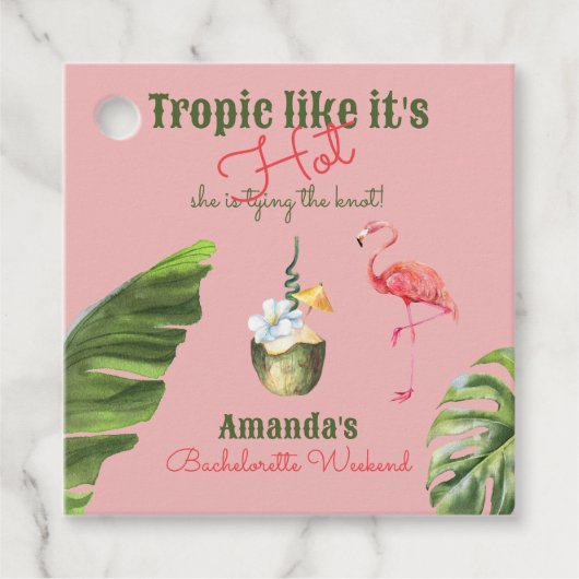 Tropisch roze vrijgezellenfeest in Palm Springs Bedankjes Labels (Voorkant)