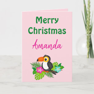 Tropisch roze vrolijk kerst toekan kaart