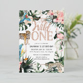 Tropisch | Roze Wilde Eén verjaardag Folie Uitnodiging (Staand Voorkant)