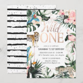Tropisch | Roze Wilde Eén verjaardag Kaart (Voorkant / Achterkant)