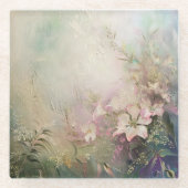 Tropisch Roze Witte Bloemen Glazen Onderzetter (Voorkant)