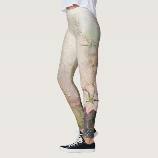 Tropisch Roze Witte Bloemen Leggings (Links)