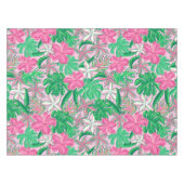 Tropisch Roze Witte Bloemen Palm Leaves Preppy Tafelkleed (Voorkant (Horizontaal))