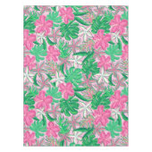 Tropisch Roze Witte Bloemen Palm Leaves Preppy Tafelkleed (Voorkant)