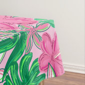 Tropisch Roze Witte Bloemen Palm Leaves Preppy Tafelkleed (Voorbeeld)