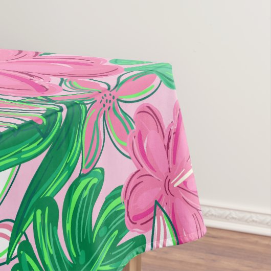 Tropisch Roze Witte Bloemen Palm Leaves Preppy Tafelkleed (Voorbeeld)