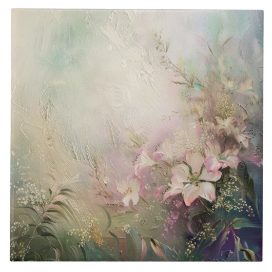 Tropisch Roze Witte Bloemen Tegeltje (Voorkant)