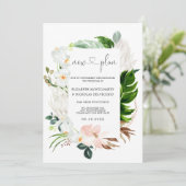 Tropisch Roze Witte Bloemen | Uitgestelde Bruiloft Kaart (Staand voorkant)