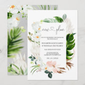 Tropisch roze witte Floral | Uitgestelde bruiloft Kaart (Voorkant / Achterkant)