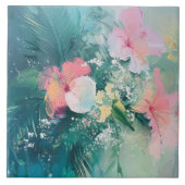 Tropisch roze witte geel tegeltje (Voorkant)