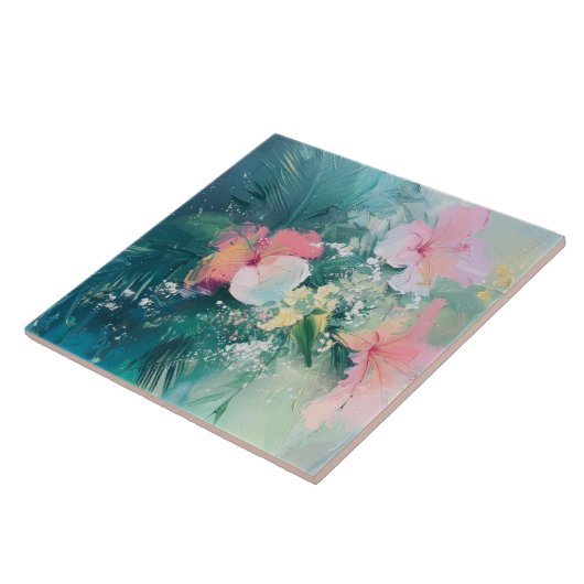 Tropisch roze witte geel tegeltje (Zijkant)