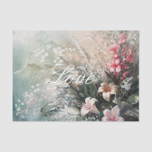 Tropisch roze witte hibiscus bloemrijke liefde tissuepapier (Voorkant)