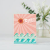 Tropisch roze zon Aqua Waves Summer Beach Ocean Briefkaart (Staand voorkant)