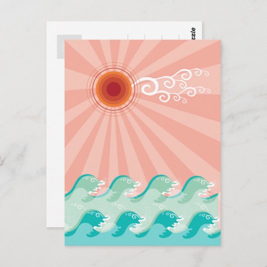 Tropisch roze zon Aqua Waves Summer Beach Ocean Briefkaart (Voorkant / Achterkant)