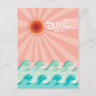 Tropisch roze zon Aqua Waves Summer Beach Ocean Briefkaart
