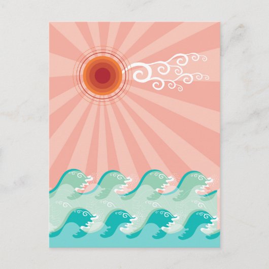 Tropisch roze zon Aqua Waves Summer Beach Ocean Briefkaart (Voorkant)