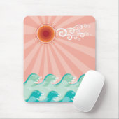 Tropisch roze zon Aqua Waves Summer Beach Ocean Muismat (Met muis)
