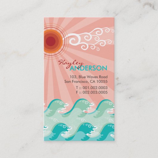 Tropisch roze zon Aqua Waves Summer Beach Ocean Visitekaartje (Voorkant)