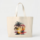 Tropisch roze zonneboot Palms Grote Tote Bag (Voorkant)