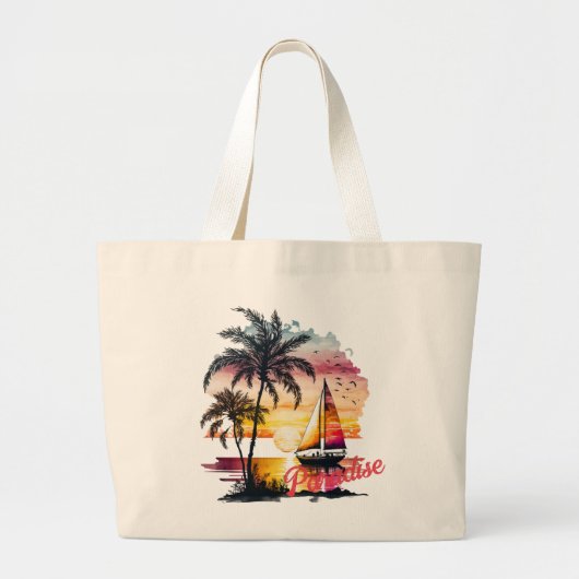 Tropisch roze zonneboot Palms Grote Tote Bag (Voorkant)