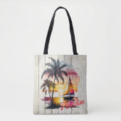 Tropisch roze zonneboot Palms Tote Bag (Voorkant)