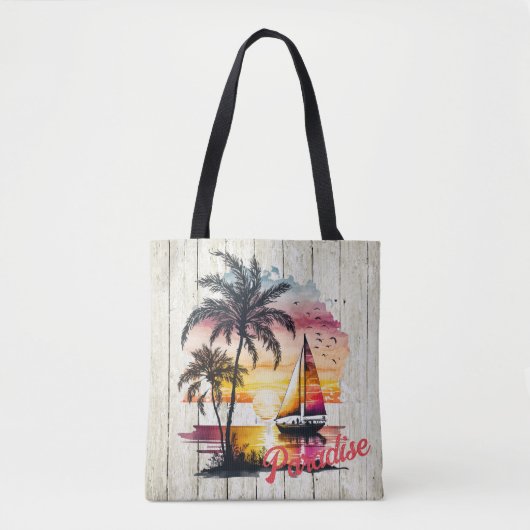 Tropisch roze zonneboot Palms Tote Bag (Voorkant)