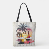Tropisch roze zonneboot Palms Tote Bag (Achterkant)