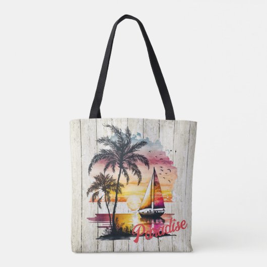 Tropisch roze zonneboot Palms Tote Bag (Achterkant)