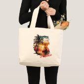 Tropisch roze zonnebrandpalmen grote tote bag (Voorkant (product))