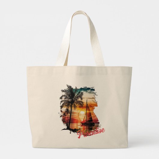 Tropisch roze zonnebrandpalmen grote tote bag (Achterkant)