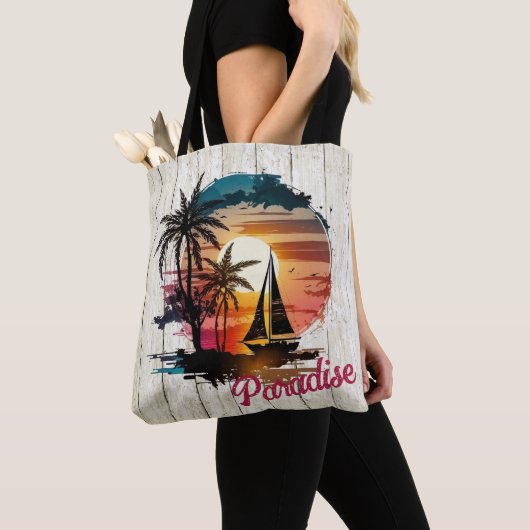 Tropisch roze zonnebrandpalmen tote bag (Dichtbij)