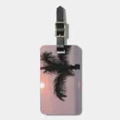 Tropisch roze zonnestelsel en palm bagagelabel (Voorkant verticaal)