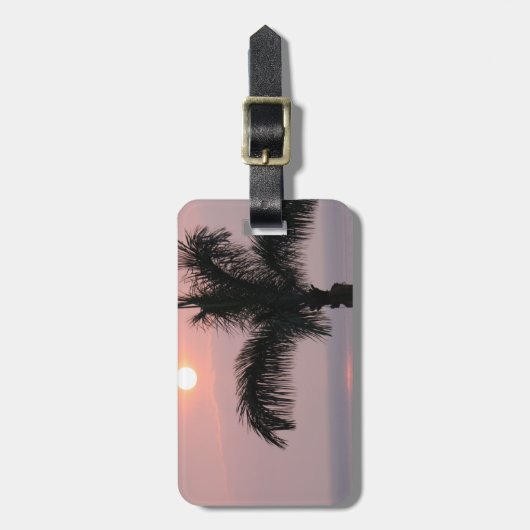 Tropisch roze zonnestelsel en palm bagagelabel (Voorkant verticaal)