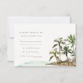 Tropisch Rustic Palm Trees Beach Sand Wedding RSVP Kaartje (Voorkant)