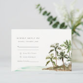 Tropisch Rustic Palm Trees Beach Sand Wedding RSVP Kaartje (Staand voorkant)