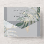 Tropisch Rustiek  Stof Blauw Bloemstuk Bruiloft All In One Uitnodiging (Achterkant)