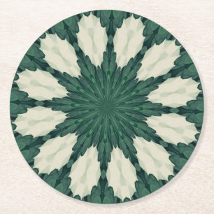 Tropisch Sacramento Groen en Zilveren Blad Mandala Ronde Kartonnen Onderzetter