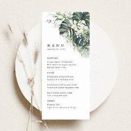 Tropisch saliegroen Monstera bruiloftsreceptie Menu